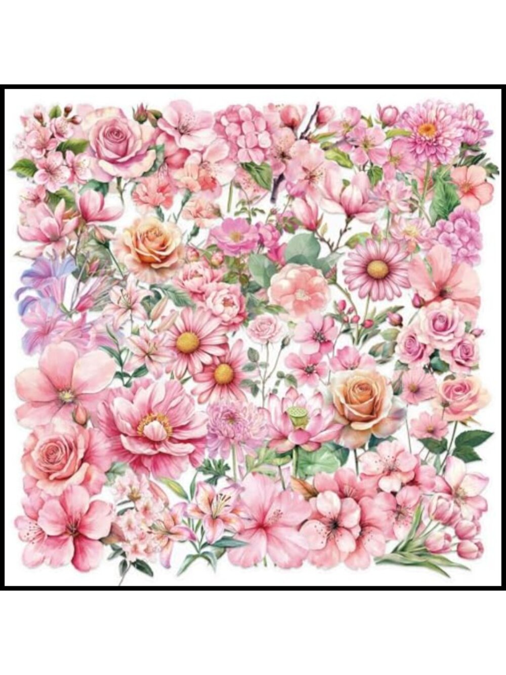50pc Waterproof PET Floral Stickers Scrapbooking Journaling Planner